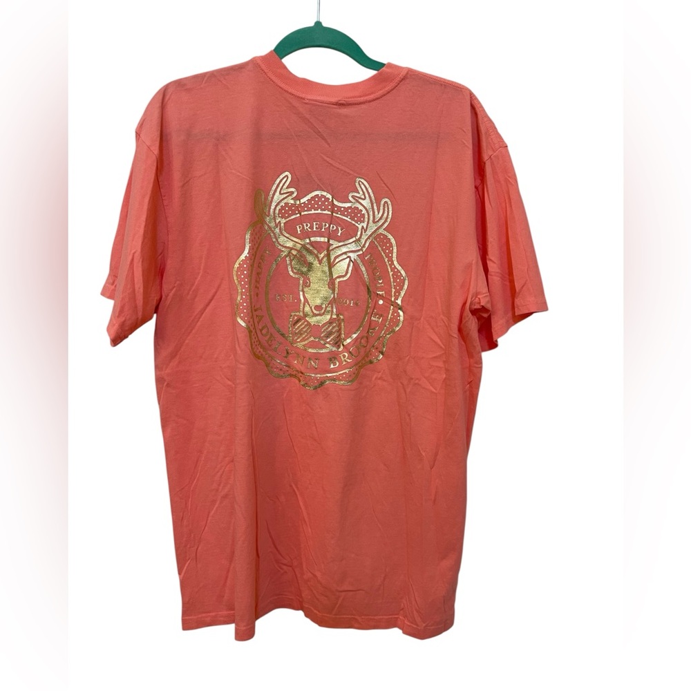Jadelynn Brooke "Deerly Southern" Salmon Pink Graphic T-Shirt Preppy Cotton Tee